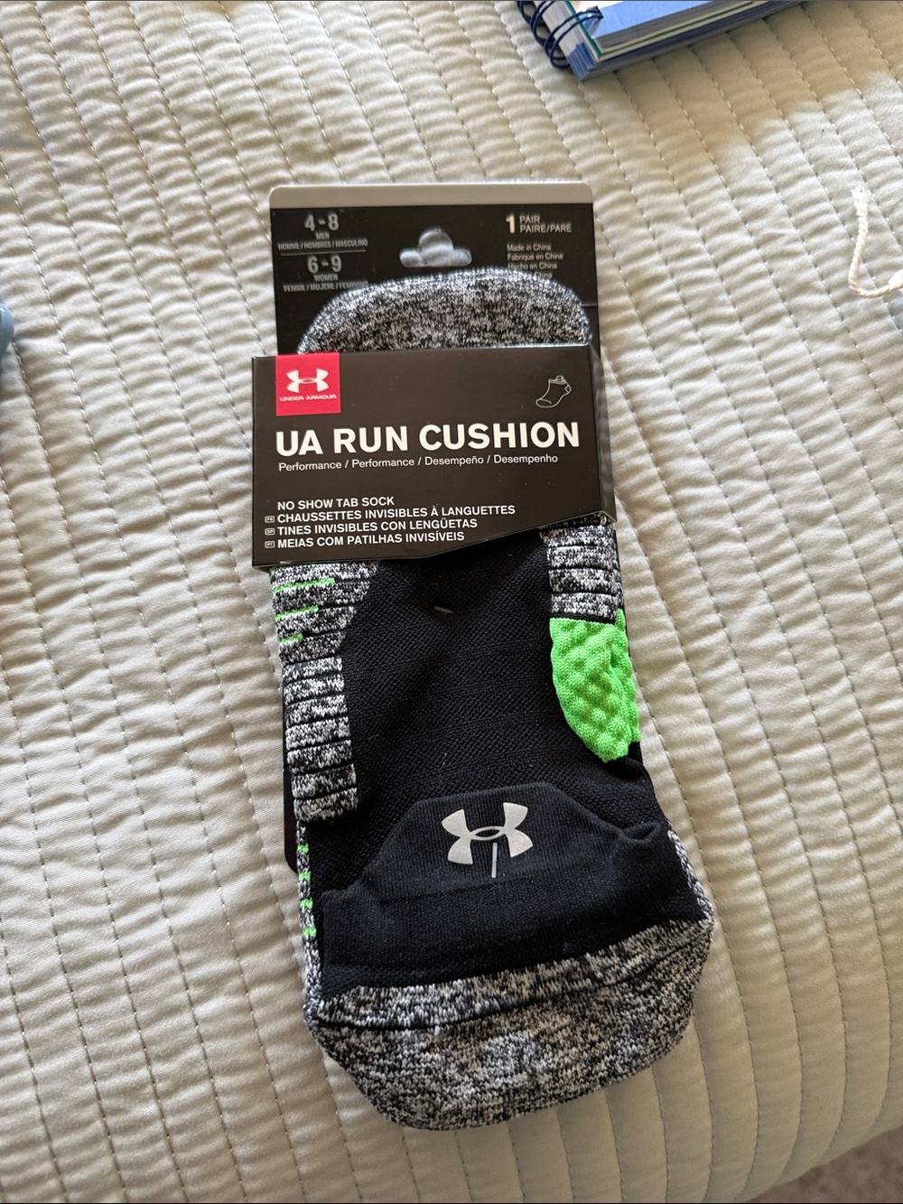 Under Armour UA Run Cushion No-Show Socks - Black & Green Accent
